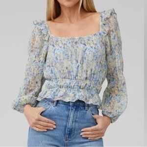 ASTR Blue Square Neck Floral Blouse sz XL
